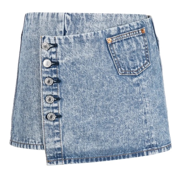 Re/Done NWT Asymmetrical Denim Wrap Mini Skirt Size 32 in Acid Blue